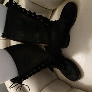 Womens black suede & patent leather knee high Timberland boots